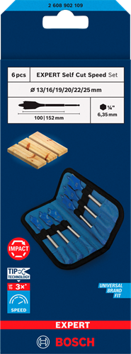 Set di trapani Bosch Expert Speed ​​Drill Self Cut Speed ​​| 6 pezzi | 13, 16, 19, 20, 22, 25mm-2608902109