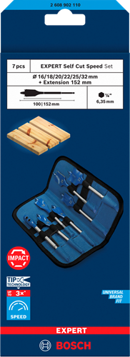 Set di trapani Bosch Expert Speed ​​Drill Self Cut Speed ​​| 7 pezzi | 16, 18, 20, 22, 25, 32 mm-2608902110