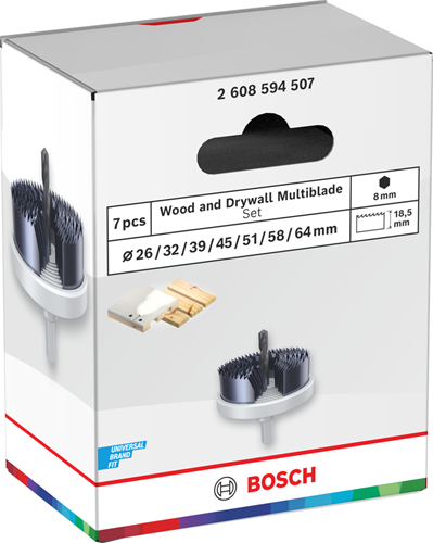 Set di seghe a tazza Bosch accessori per legno e cartongesso | 26; 32; 39; 45; 51; 58; 64 x 18,5 mm - 2608594507