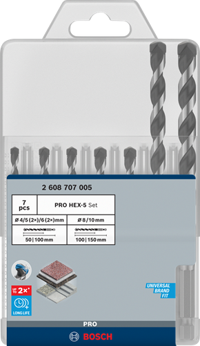 Bosch accesorios bosch azul pro juego de brocas para hormigón hex-5 | 5 piezas | 4x100, 5x100, 6x100, 8x150, 10x150mm - 2608707005