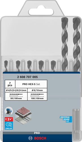 Bosch blauw bosch accessoires pro betonborenset hex-5 | 5-delig | 4x100, 5x100, 6x100, 8x150, 10x150mm - 2608707005