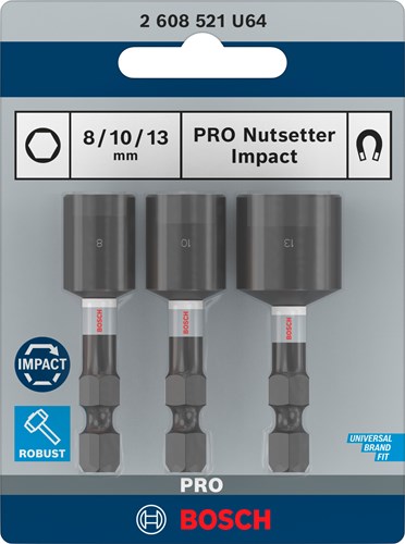 Imp Bosch Accessories Pro Nutsetter Act Cap | 8x50| 10x50| 13x50 mm | 3 pezzi - 2608521u64