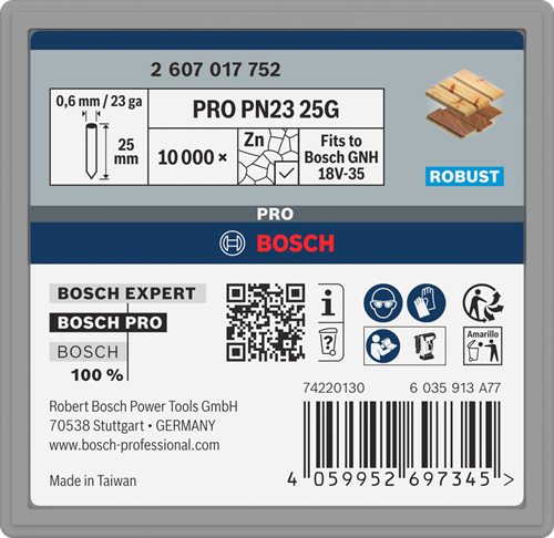 Accessori Bosch pro pn23 g chiodo | 0,65 23g| zincato | 25 mm | 10000 pezzi - 2607017752