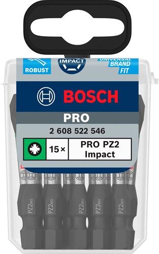 Punta per avvitatore a percussione Bosch Accessories Pro Pozidriv | pz2 | 55 mm | 15 pezzi - 2608522546