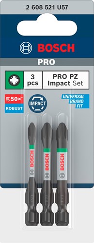 Imp bosch accesorios pro pz act bits | pz1 | pz2 | pz3 | 55 mm | 3 piezas - 2608521u57