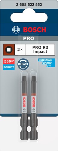 Punta per avvitatore a percussione Bosch Accessories Pro Robertson | r3 | 55 mm | 2 pezzi - 2608522552