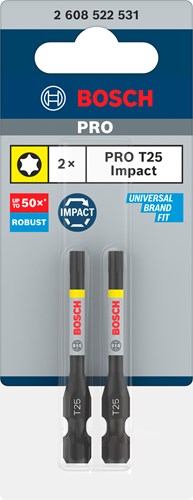 Bosch accessoires pro torx slagschroefbit | t25 | 55 mm | 2 stuks - 2608522531