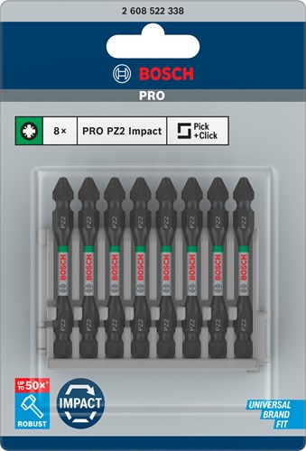 Bosch accessoires schroefbit tweezijdig impact control pz2, 65 mm 8x - 2608522338