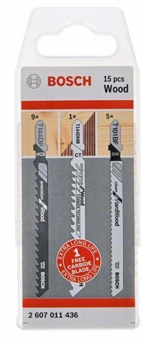 Set accessori Bosch seghetti alternativi per legno | 15 pezzi - 2607011436