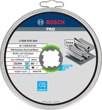 Bosch accessoires bosch accessories x-lock 2608619364 doorslijpschijf recht 125 mm 10 stuk(s) inox