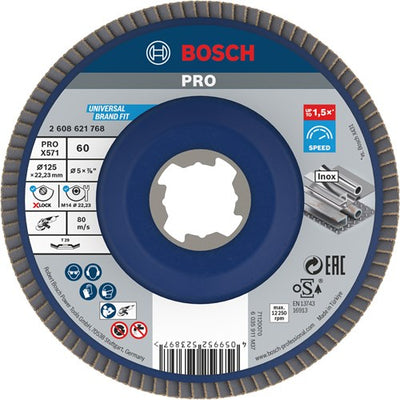Accesorios Bosch disco de láminas x-lock en ángulo, plástico ø125mm, g 60, x571, ideal para metal - 2608621768