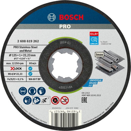 Bosch accessoires x-lock slijpschijf standard for inox 125x1x22.23mm, recht - 25 stuk(s) - 2608619262