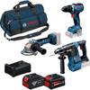 Bosch blauw bosch professional 3-toolkit 18v - gereedschap combiset - gsr 18v-65 - gbh 18v-26 - gws 18v-11 - gba 18v 5.0 ah - exba 18v 5.5 ah - gal 12v 18v-80 lader