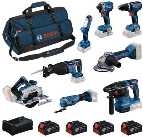 Bosch blauw 8 toolkit 18v | combopack 4 x 5.0ah + lader | in tas - 0615v00061