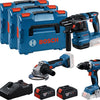 Bosch blauw bosch professional 18v toolkit - combiset - gsr 18v-65 + gws 18v-8 + gbh 18v-22 + 2x gba 18v 5.0 ah accu en gal 18v-40 lader + 3x l-boxx 136