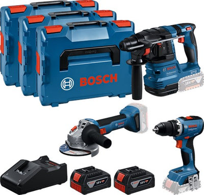 Bosch blue batteria toolkit 3 toolkit 18v (2x gba 18v 5.0ah, caricabatterie gal 18v-40, gsr 18v-65, gbh 18v-22, gws 18v-8) - 0615a5009g