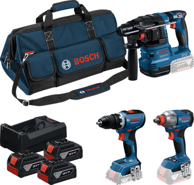 Bosch kit batteria blu 3 kit strumenti 18v gsr 18v-65 + gdx 18v-285 + gbh 18v-22 | 3x gba 18v 5.0ah + caricabatterie gal 12v-18v-80 - 0615a50093
