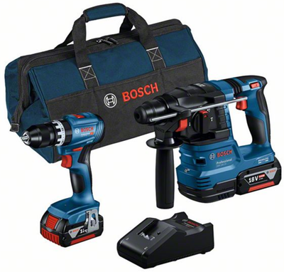 azul bosch | paquete combinado | gsb 18v-45 + gbh 18v-22 | 18v | 2 x 4.0ah + cargador | en bolsa - 0615a50039