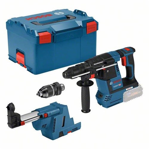 Trapano avvitatore a percussione a batteria Bosch blu gbh 18v-26 f con aspirazione polvere gde 18v-16 | sd plus | senza batterie e caricabatterie - 061191000k