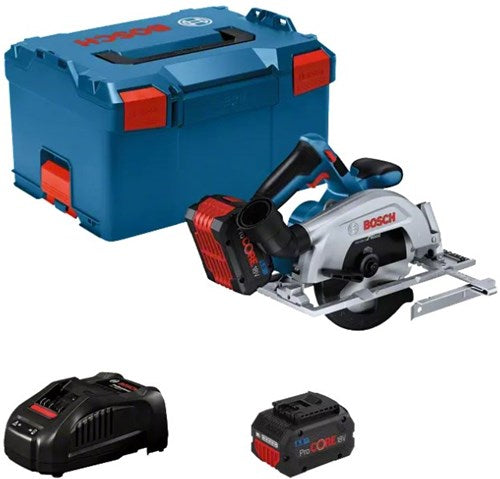 Sega circolare a batteria Bosch Blue GKS 18V-57-2 | 165 mm | 2 batterie da 5,5 Ah + caricabatterie rapido | in l-boxx 06016c1202