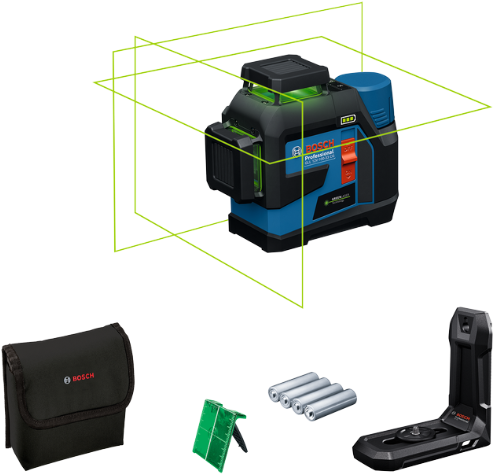 Laser di linea professionale Bosch blue gll 12v-100-33 cg | 4x batteria 1,5 V LR6 (aa) | in borsa - 0601065400