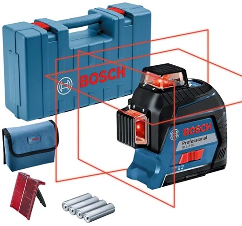 Bosch blauw lijnlaser gll 3-80 4 x aa batterijen + richtplaat + etui