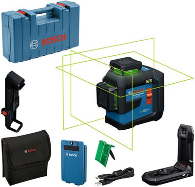 Bosch blauw bosch professional gll 80-33 g - lijnlaser - (1 x accu ba 3.7v 3.0ah xl li-ion, laserrichtbord, houder lb10, usb-a naar usb-c kabel, tas)