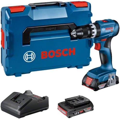 Avvitatore a batteria e trapano a percussione Bosch blu GSB 18V-45 | 2 batterie da 2,0 Ah + caricabatterie | in l-boxx - 06019k3303