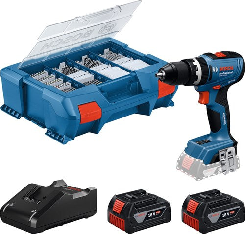 Taladro atornillador de impacto inalámbrico bosch gsb 18v-65 azul | incluido 2x cargador GBA 18v 4.0 ah gal 18v-40 | 82 accesorios - 06019n3307