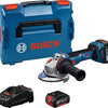 Amoladora angular a batería bosch azul gws 18v-11 s | incluyendo 2x cargador GBA 18v 5.0 ah gal 1880 cv - 06019n4002