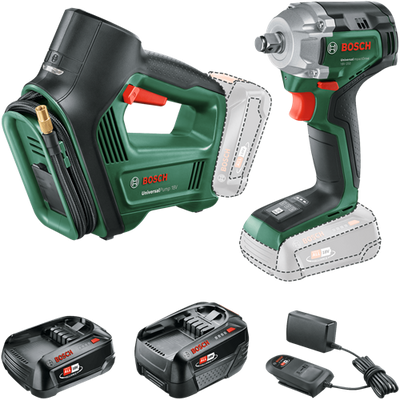 Bosch groen accutoolkit combipack universalimpactdrive 18v-350 + universalpump 18v | incl. 1x pba 18v 2,0 ah, 1x pba 18v 4,0 ah - 0615a5009c