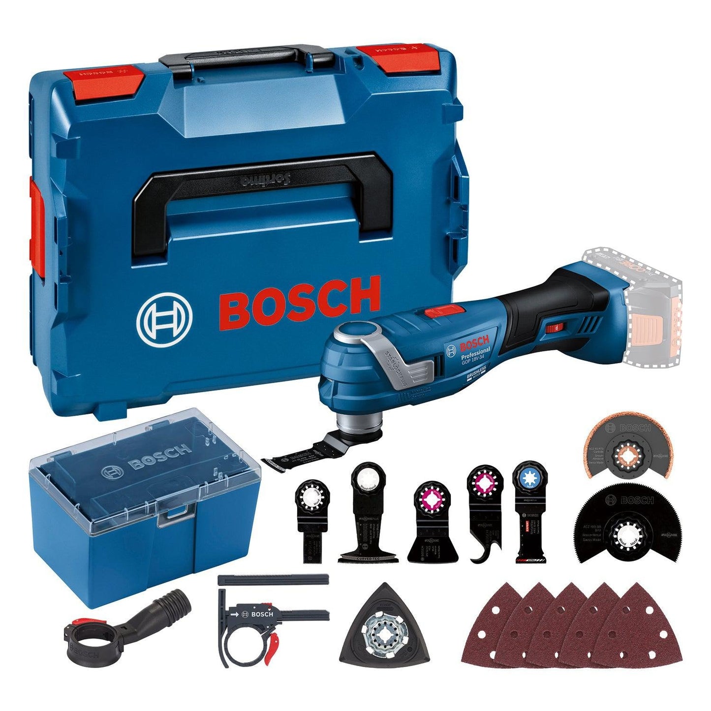 Multiherramienta a bateria bosch blue gop 18v-34 con accesorios 18v | sin baterias ni cargador en l-boxx - 06018g2002
