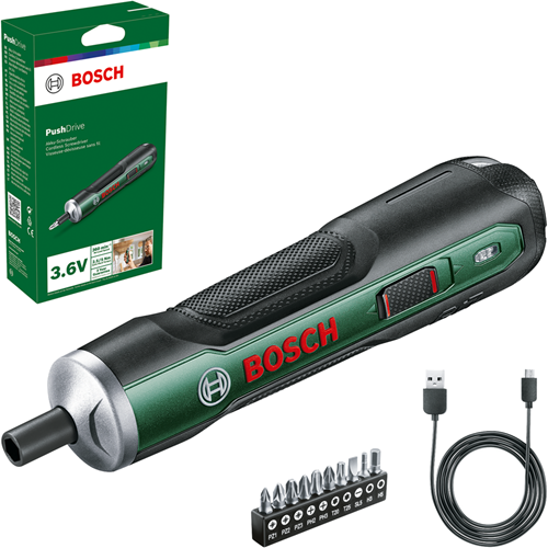 Bosch verde Bosch Push Drive | avvitatore a batteria 3,6 V (1 batteria integrata da 1,5 Ah + cavo micro USB + 10 punte a vite) - 06039c6002