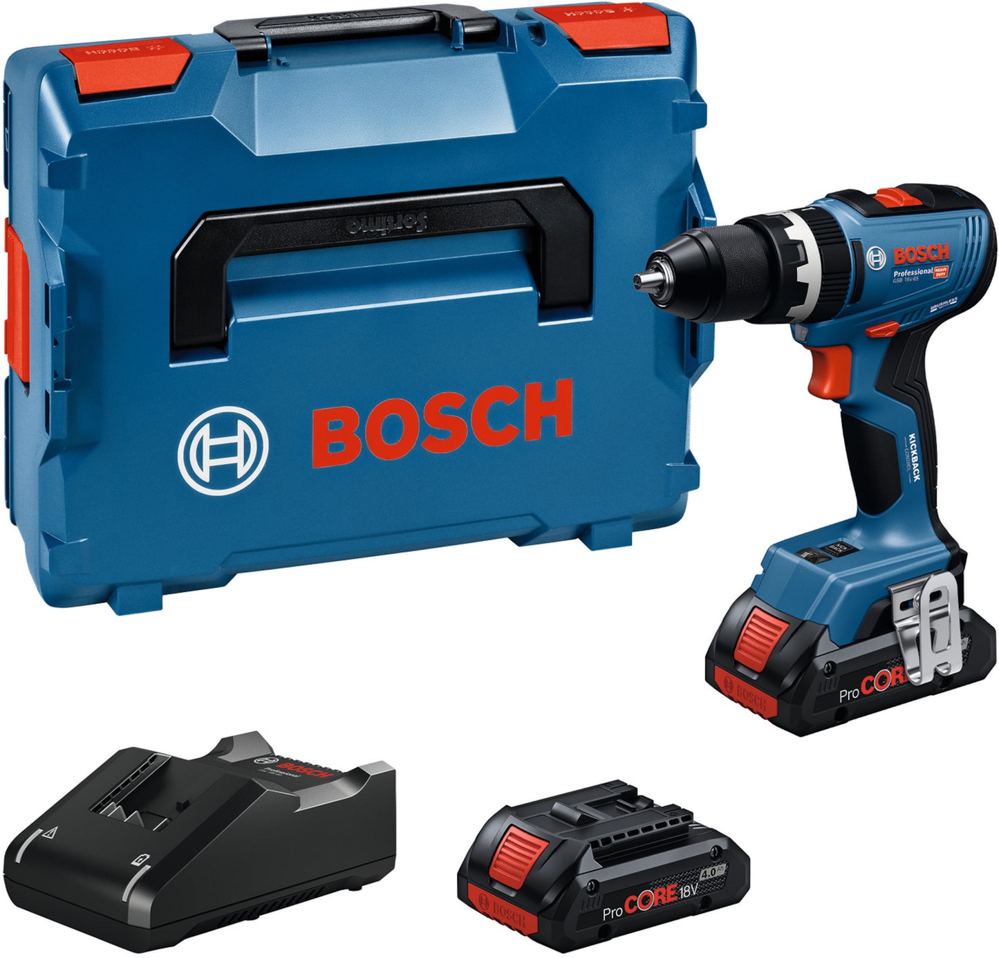 Taladro atornillador de impacto inalámbrico bosch gsb 18v-65 azul | Incluye 2 cargadores procore18v 4,0 ah gal 18v-40 - 06019n3306
