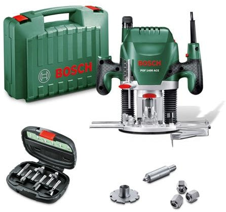 Bosch groen pof 1400 ace bovenfrees | 1400w | + 6-delige frezenset - 060326c801
