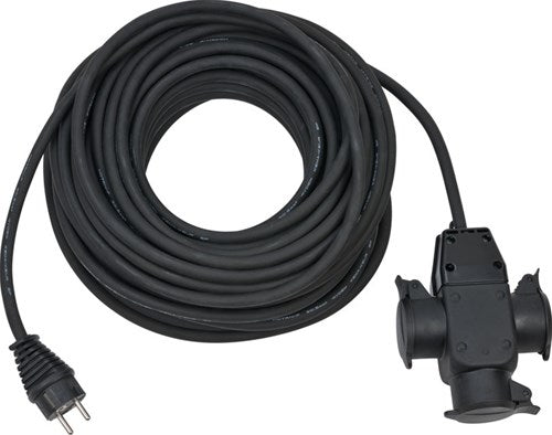 Cable de extensión Brennerstuhl con enchufe de 3 vías IP44 (25 m, con dispositivo de montaje integrado, para interior y exterior) negro