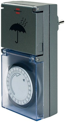 Brennenstuhl tijdschakelklok mz 44, mechanisch stopcontact (dag-timer, ip44 beschermd, hogere contactbescharming afdekking) zwart