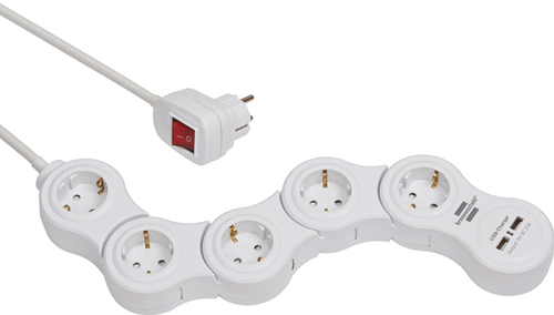 Brennerstuhl presa vario con USB 5 prese bianco, 1,4m h05vv-f 3g1,5 - 1155350210