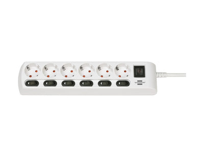 Brennenstuhl individueel schakelbare contactdoosstrook 6-voudig wit