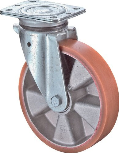 Rueda giratoria Bs | rueda-d. 200 mm capacidad de carga 600 kg | con placa de tornillo | neumático de rueda de poliuretano fundido | 1 pieza - n100.b90.203 n100.b90.203