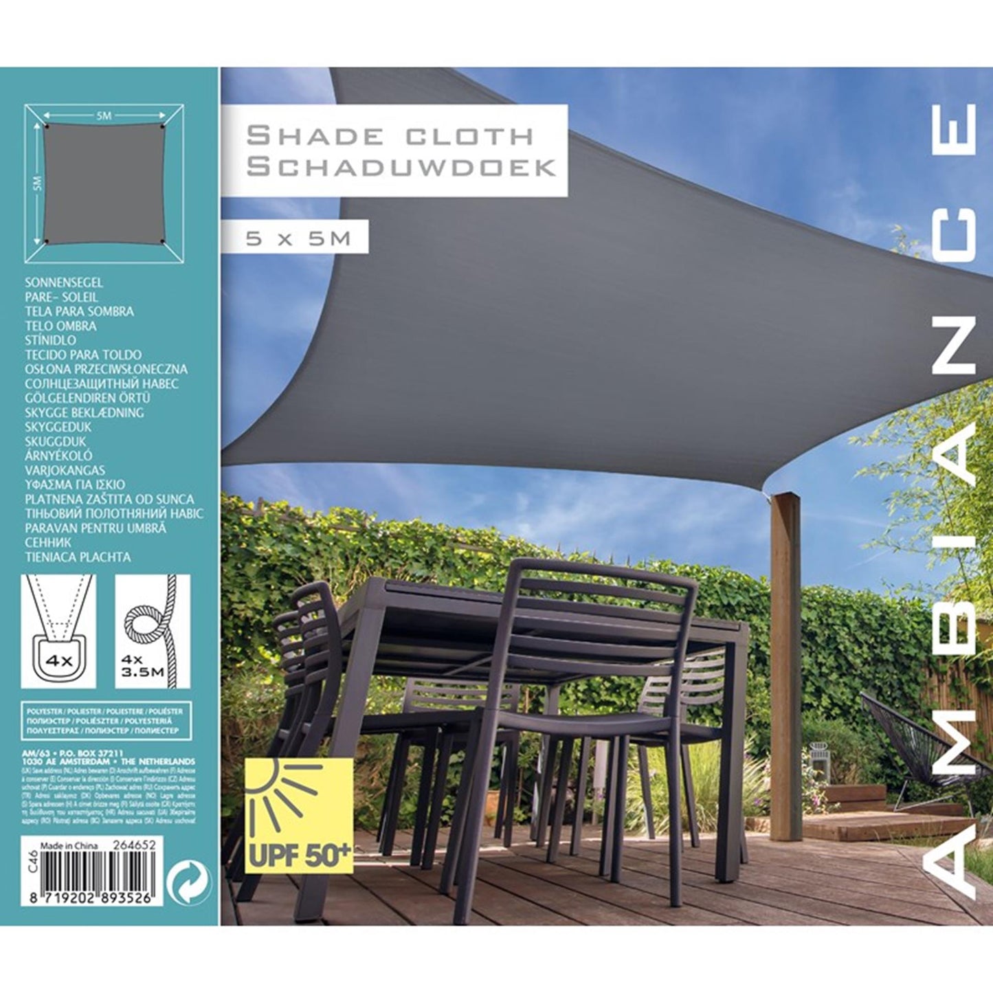 Progarden de tela de sombra de progarden cuadrado 5x5 m gris