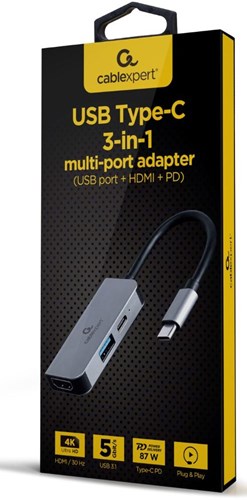 Cableexpert USB-C Adaptador múltiple 3 en 1 Base USB-C de 3 vías - 9530503