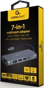 Cableexpert USB-C 7-in-1 multi adapter USB-C dock 7-way - 9530507
