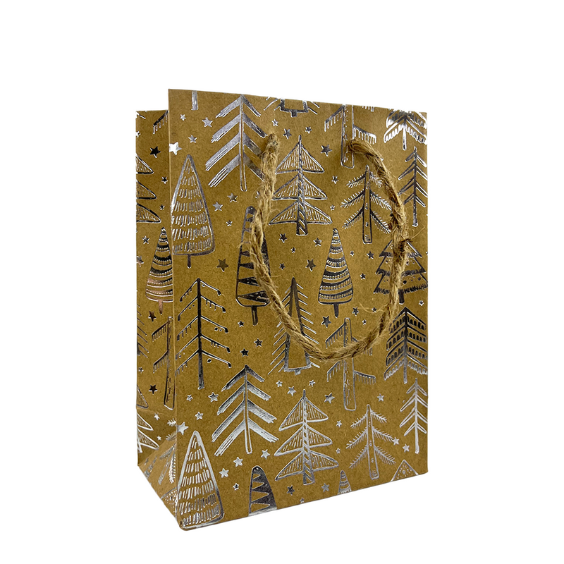 Sacchetto regalo mini albero di Natale kraft argento 11x6x16 cm