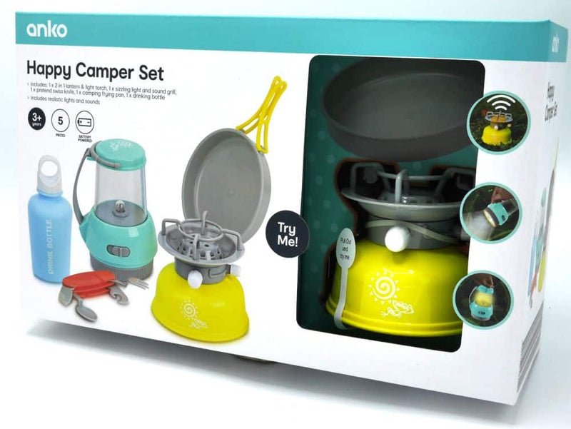 Playgo Happy Camping Set con bruciatore a gas giocattolo.