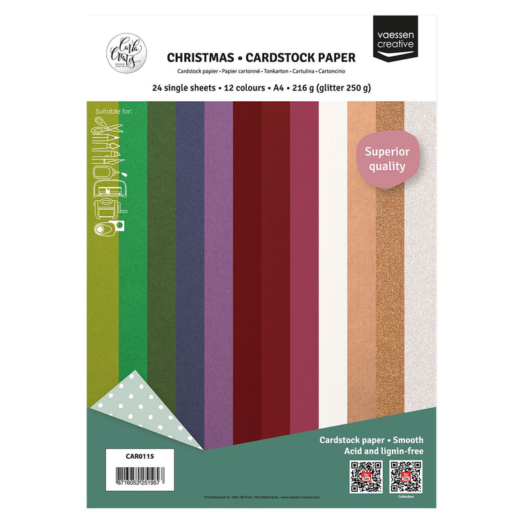 Vaessen creative • cardstock papier a4 kerst multipack 24x