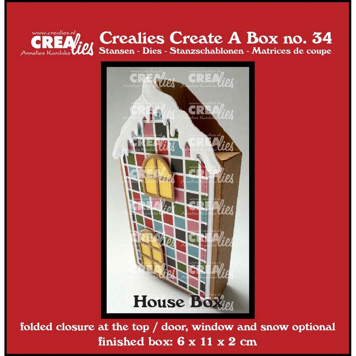 Crealies • crea una casa de caja plana con puerta y ventana de nieve