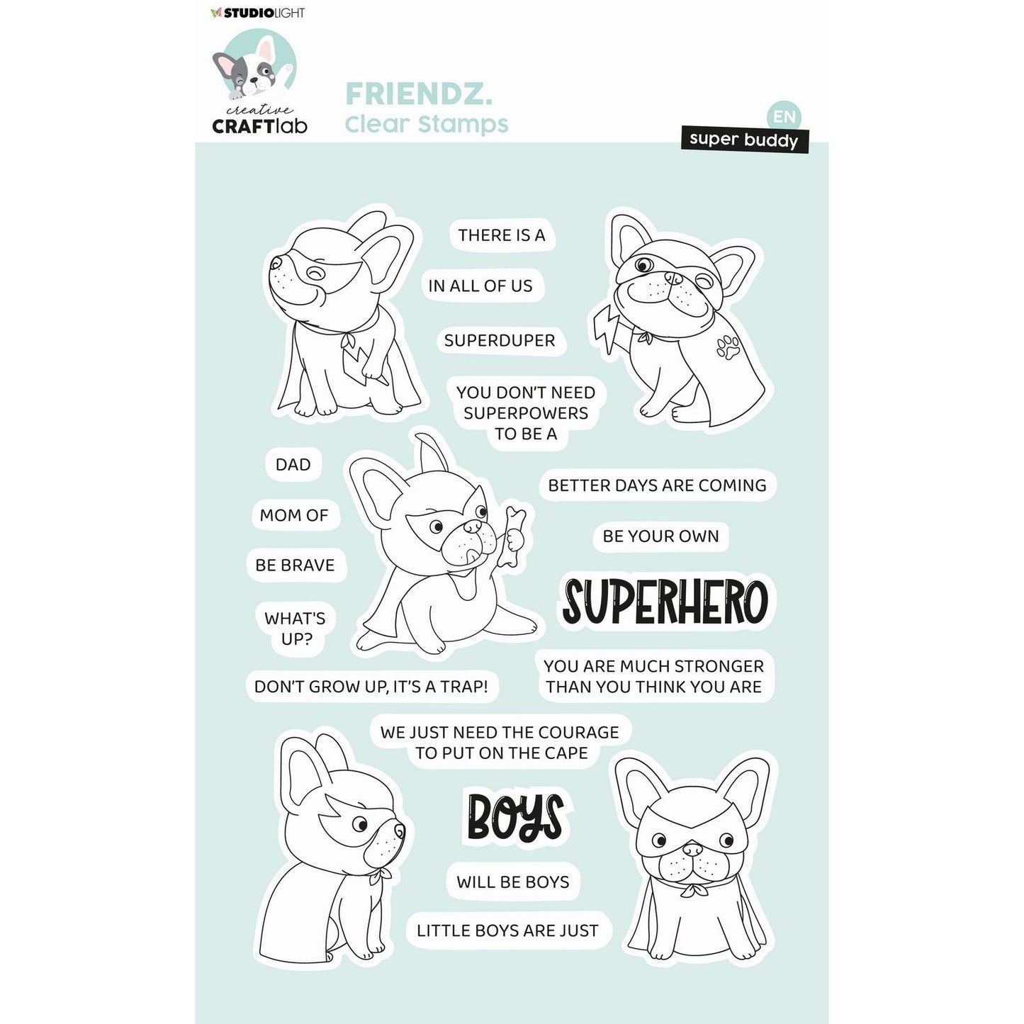 Laboratorio creativo • amico supereroe con timbro trasparente friendsz
