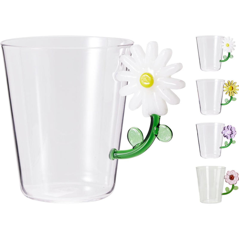 Bicchiere da caffè-tè home styling con manico a fiore 410ml