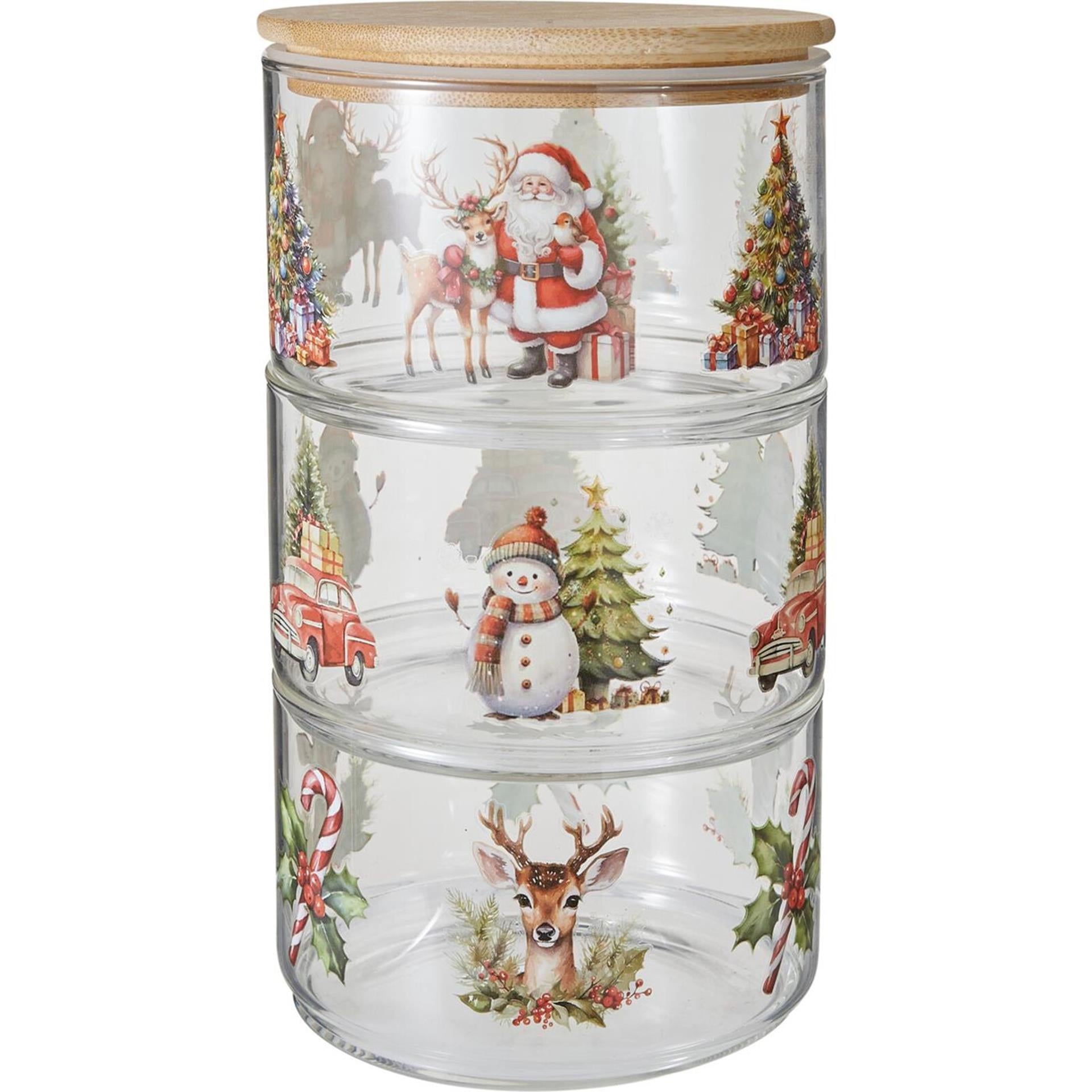 Home styling storage jar glass Christmas 3-layer